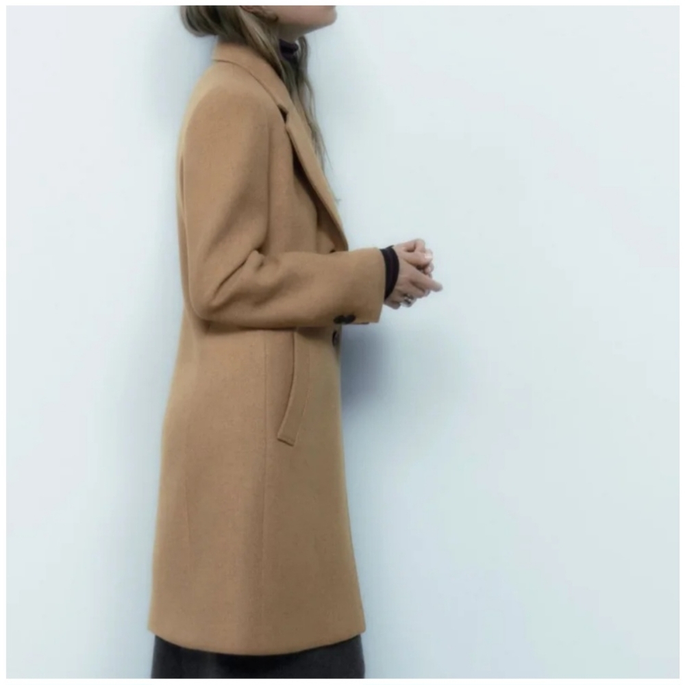 Zara Tan Wool Blend Pea Coat Size S - Picture 4 of 7